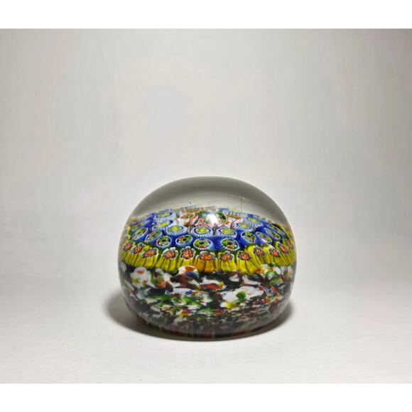 Murano Italy Millefiori Art Glass Paperweight 3 in Multicolor Floral